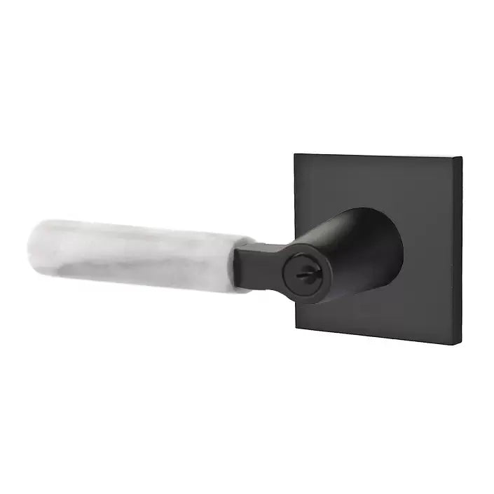 Emtek White Marble Lever with L-Square Stem and Square Rose by Emtek