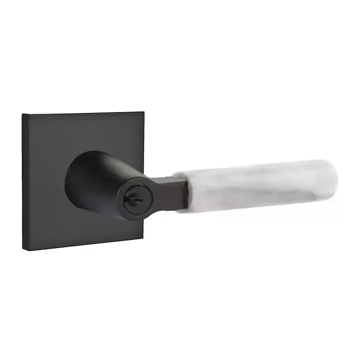 Emtek White Marble Lever with L-Square Stem and Square Rose by Emtek