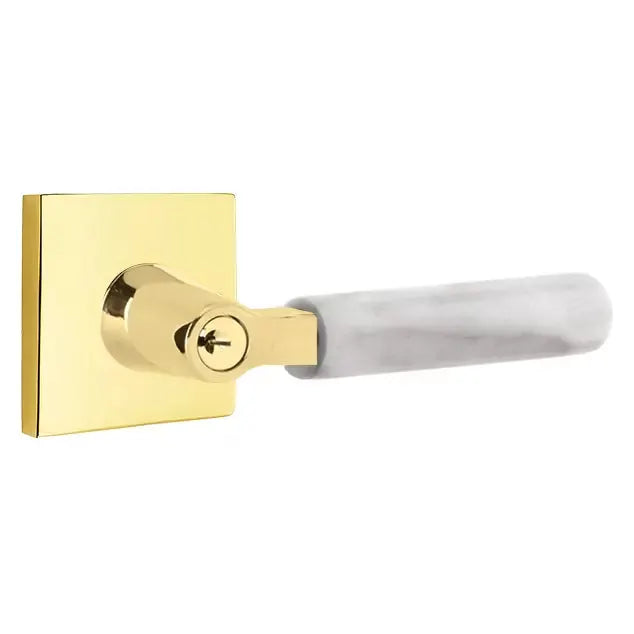 Emtek White Marble Lever with L-Square Stem and Square Rose by Emtek
