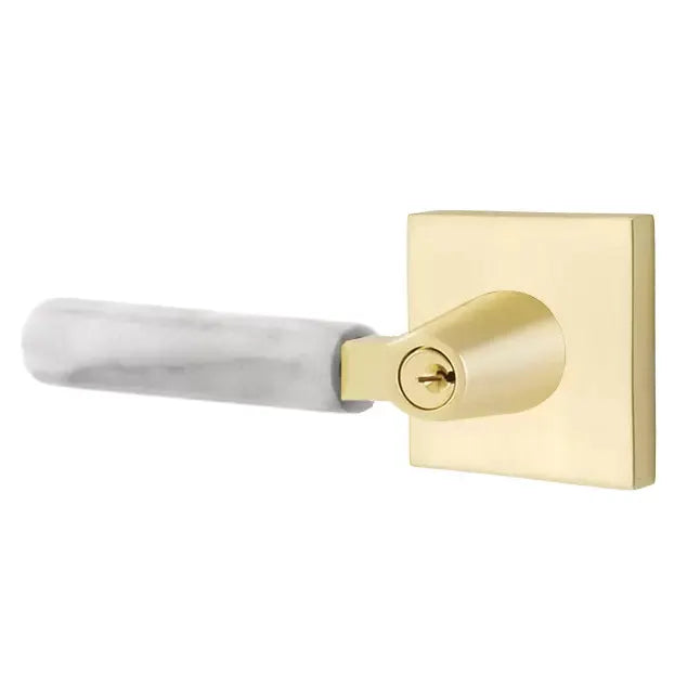 Emtek White Marble Lever with L-Square Stem and Square Rose by Emtek