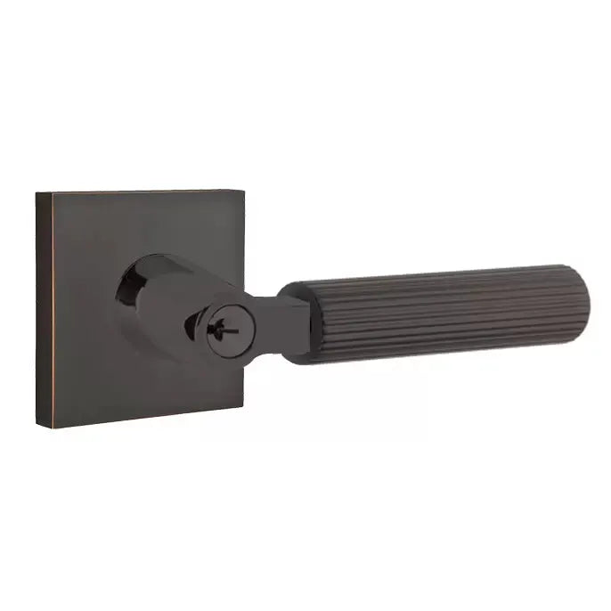 Emtek Straight Knurled Lever with L-Square Stem and Square Rose by Emtek