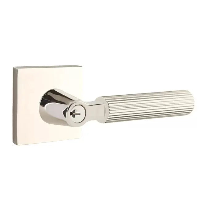 Emtek Straight Knurled Lever with L-Square Stem and Square Rose by Emtek