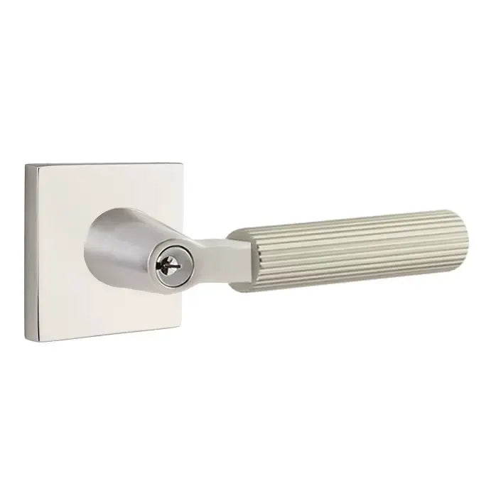 Emtek Straight Knurled Lever with L-Square Stem and Square Rose by Emtek