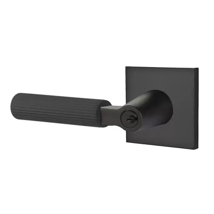 Emtek Straight Knurled Lever with L-Square Stem and Square Rose by Emtek