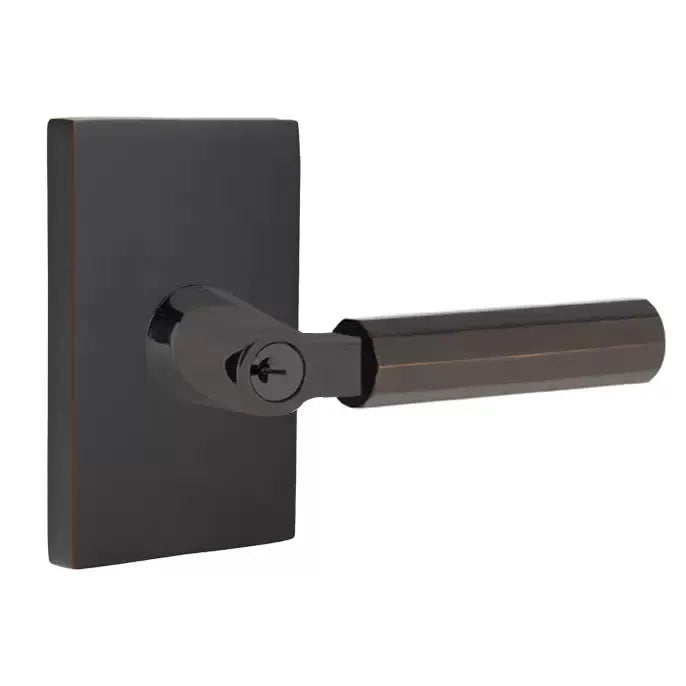 Emtek Faceted Lever with L-Square Stem and Modern Rectangular Rose by Emtek