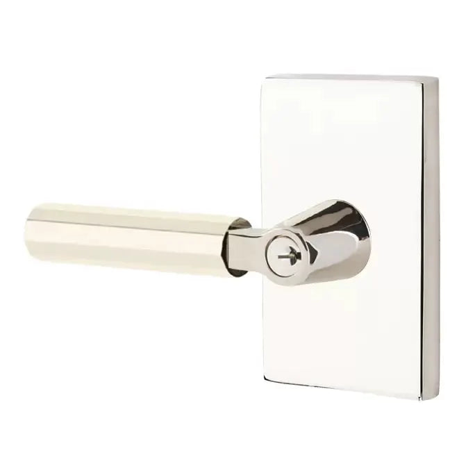 Emtek Faceted Lever with L-Square Stem and Modern Rectangular Rose by Emtek