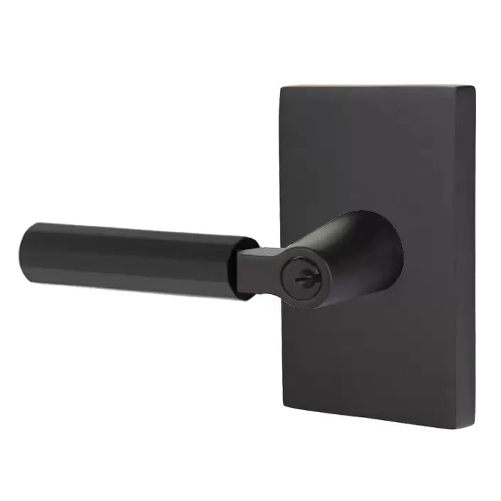 Emtek Faceted Lever with L-Square Stem and Modern Rectangular Rose by Emtek
