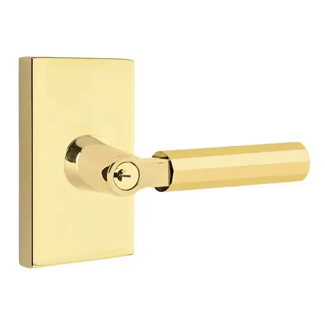 Emtek Faceted Lever with L-Square Stem and Modern Rectangular Rose by Emtek