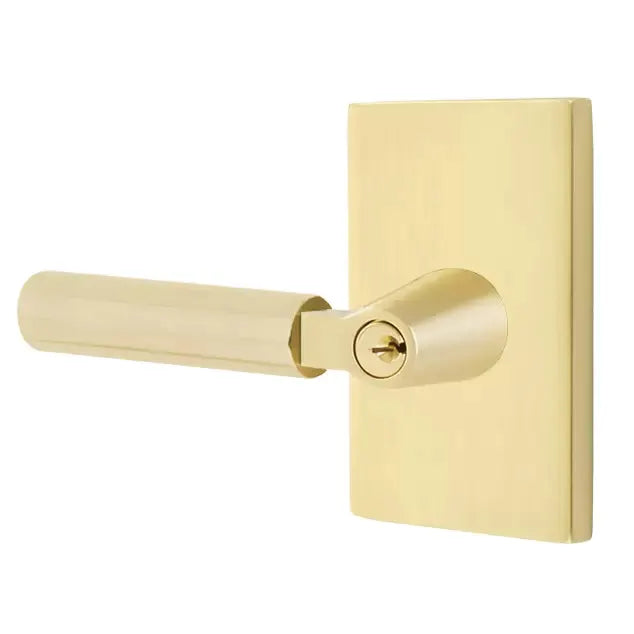 Emtek Faceted Lever with L-Square Stem and Modern Rectangular Rose by Emtek