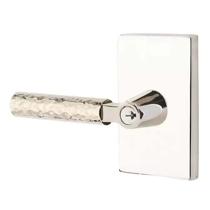 Emtek Hammered Lever with L-Square Stem and Modern Rectangular Rose by Emtek