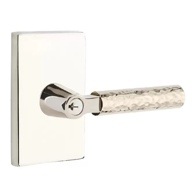 Emtek Hammered Lever with L-Square Stem and Modern Rectangular Rose by Emtek