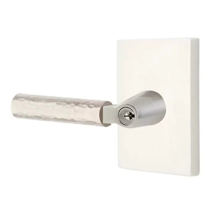Emtek Hammered Lever with L-Square Stem and Modern Rectangular Rose by Emtek