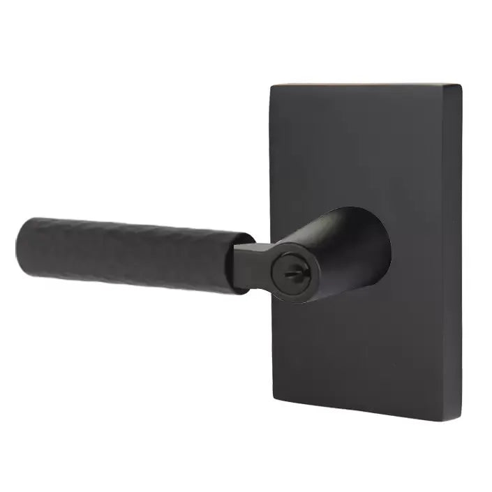 Emtek Hammered Lever with L-Square Stem and Modern Rectangular Rose by Emtek