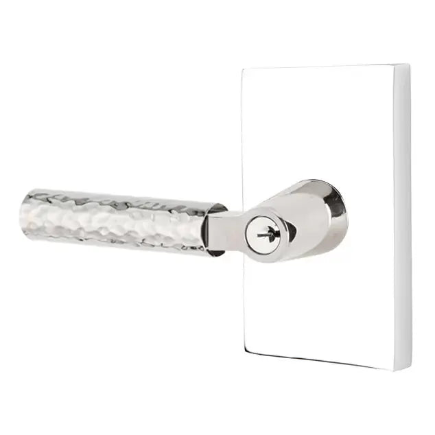 Emtek Hammered Lever with L-Square Stem and Modern Rectangular Rose by Emtek