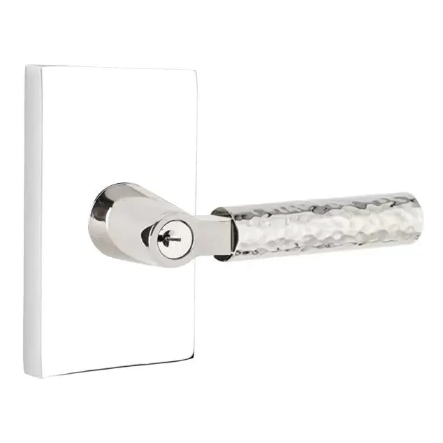 Emtek Hammered Lever with L-Square Stem and Modern Rectangular Rose by Emtek