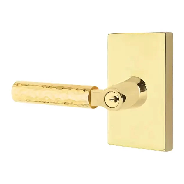 Emtek Hammered Lever with L-Square Stem and Modern Rectangular Rose by Emtek