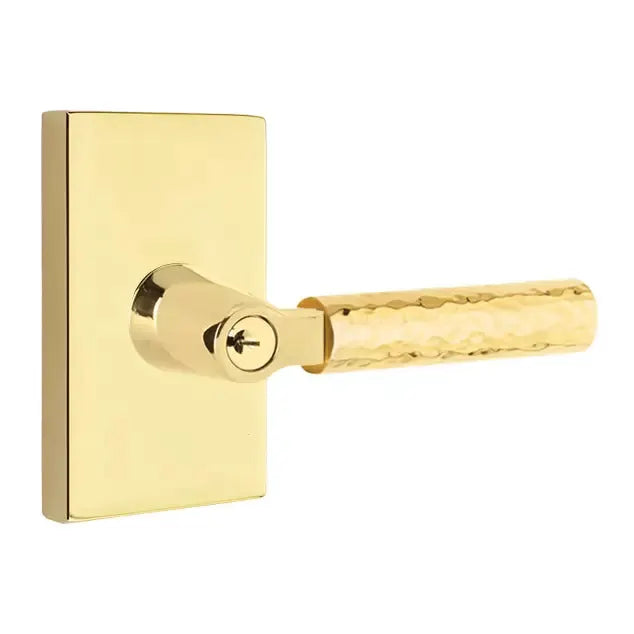 Emtek Hammered Lever with L-Square Stem and Modern Rectangular Rose by Emtek