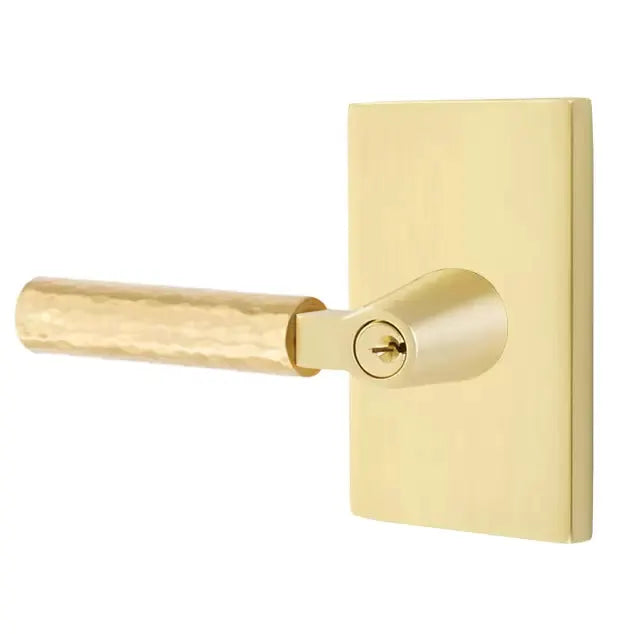 Emtek Hammered Lever with L-Square Stem and Modern Rectangular Rose by Emtek