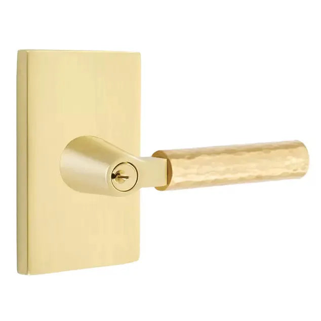 Emtek Hammered Lever with L-Square Stem and Modern Rectangular Rose by Emtek