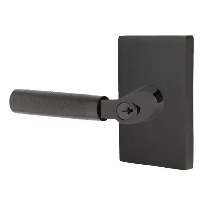 Emtek Knurled Lever with L-Square Stem and Modern Rectangular Rose by Emtek
