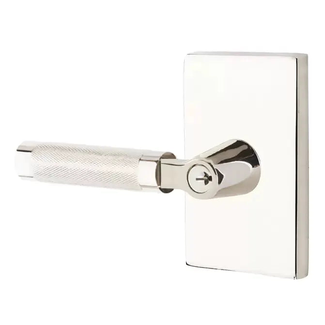 Emtek Knurled Lever with L-Square Stem and Modern Rectangular Rose by Emtek