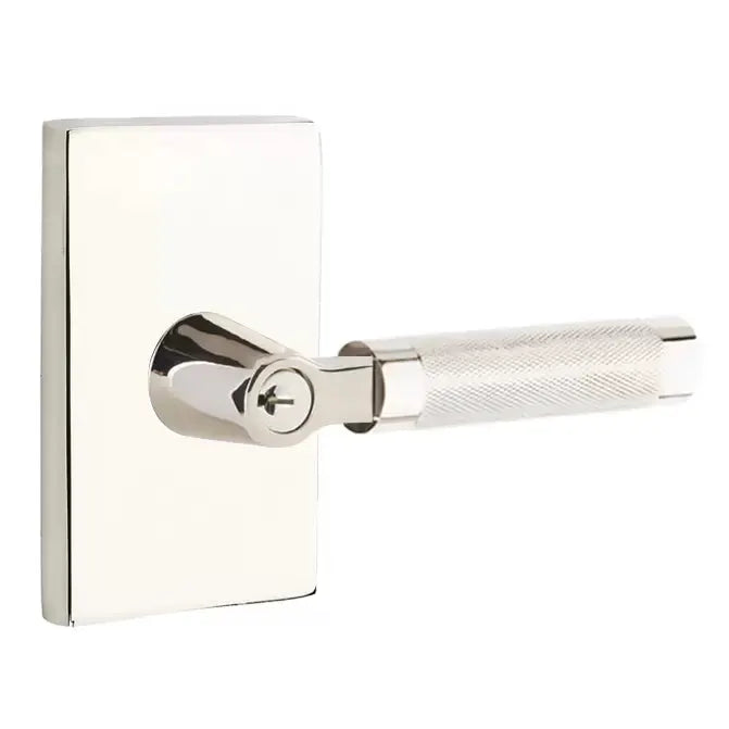 Emtek Knurled Lever with L-Square Stem and Modern Rectangular Rose by Emtek