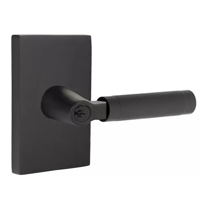 Emtek Knurled Lever with L-Square Stem and Modern Rectangular Rose by Emtek