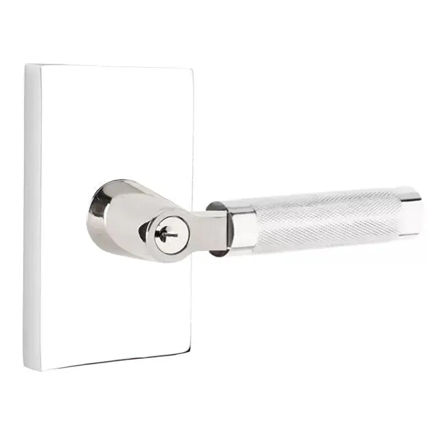 Emtek Knurled Lever with L-Square Stem and Modern Rectangular Rose by Emtek