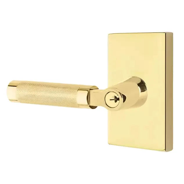 Emtek Knurled Lever with L-Square Stem and Modern Rectangular Rose by Emtek
