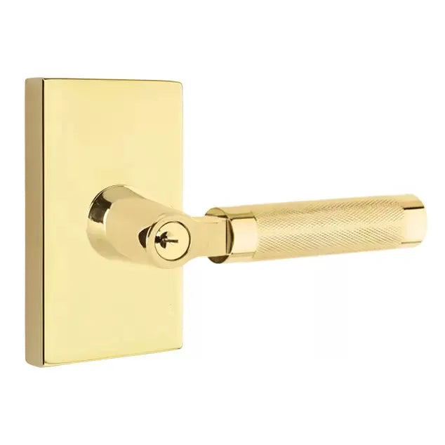Emtek Knurled Lever with L-Square Stem and Modern Rectangular Rose by Emtek
