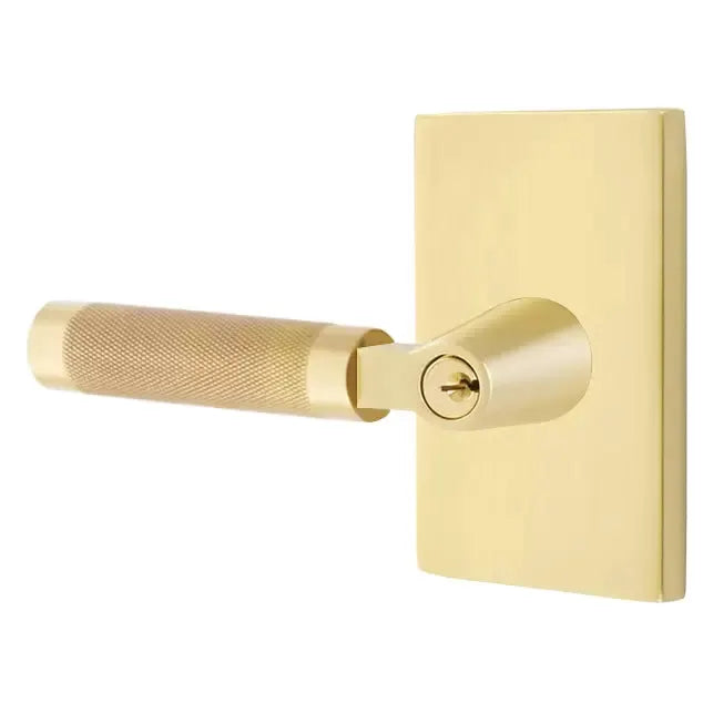 Emtek Knurled Lever with L-Square Stem and Modern Rectangular Rose by Emtek