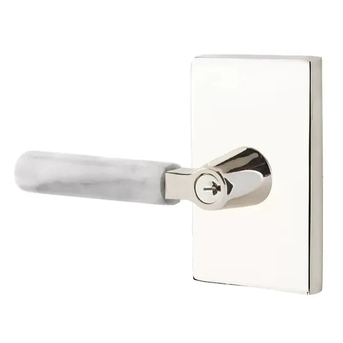 Emtek White Marble Lever with L-Square Stem and Modern Rectangular Rose by Emtek
