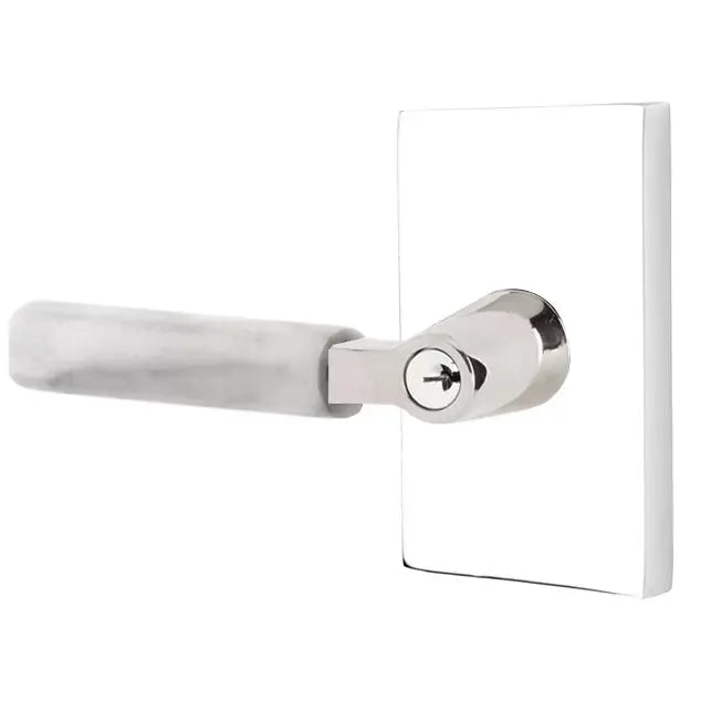 Emtek White Marble Lever with L-Square Stem and Modern Rectangular Rose by Emtek