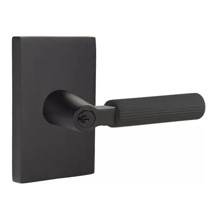 Emtek Straight Knurled Lever with L-Square Stem and Modern Rectangular Rose by Emtek