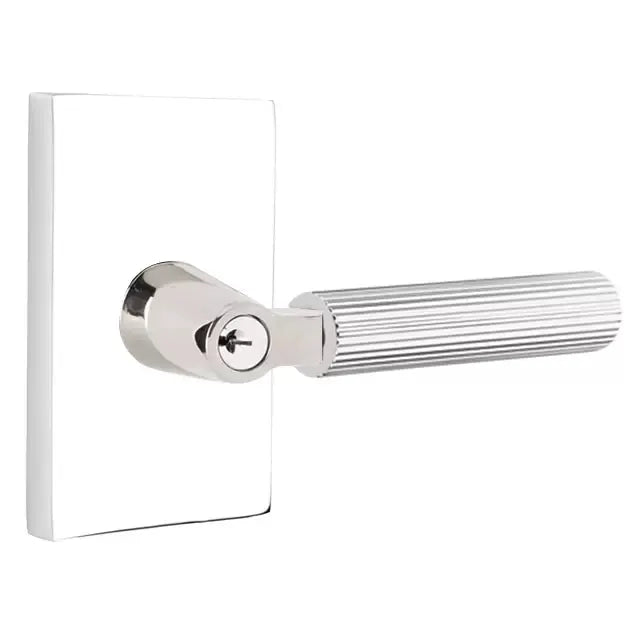 Emtek Straight Knurled Lever with L-Square Stem and Modern Rectangular Rose by Emtek