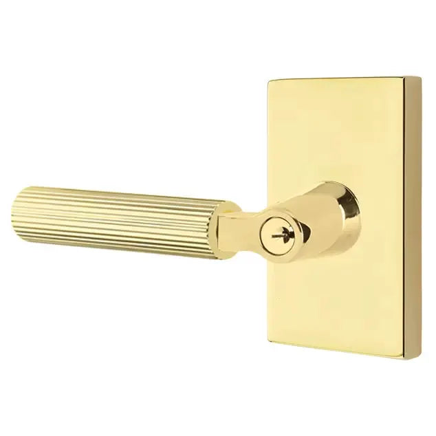 Emtek Straight Knurled Lever with L-Square Stem and Modern Rectangular Rose by Emtek
