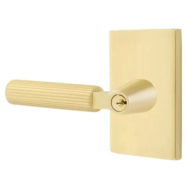 Emtek Straight Knurled Lever with L-Square Stem and Modern Rectangular Rose by Emtek