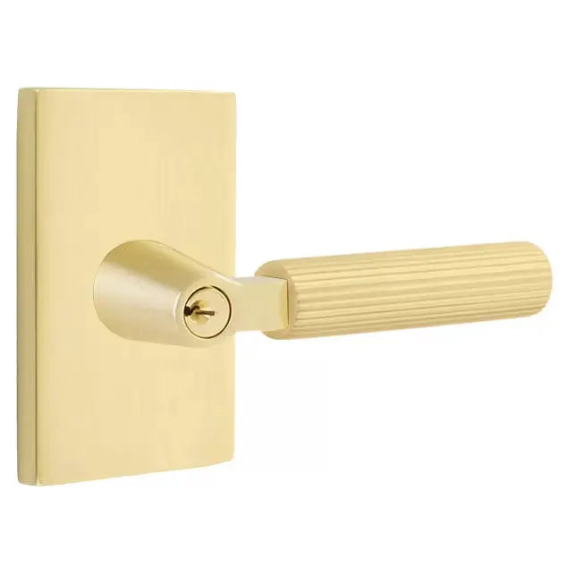 Emtek Straight Knurled Lever with L-Square Stem and Modern Rectangular Rose by Emtek