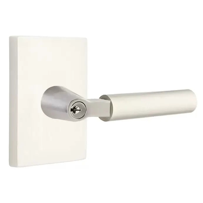 Emtek Smooth Lever with L-Square Stem and Modern Rectangular Rose by Emtek