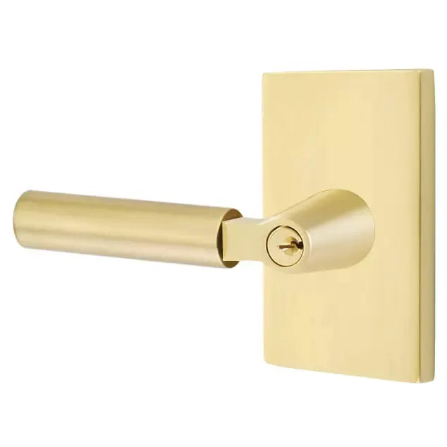 Emtek Smooth Lever with L-Square Stem and Modern Rectangular Rose by Emtek