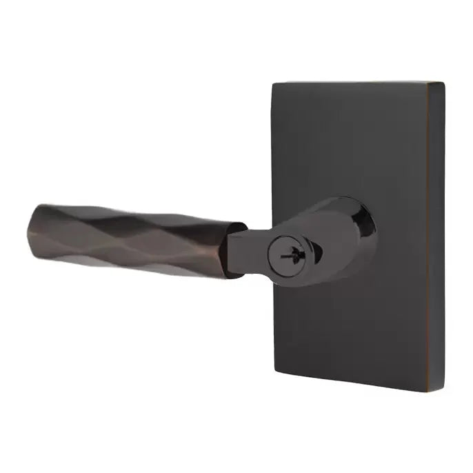 Emtek Tribeca Lever with L-Square Stem and Modern Rectangular Rose by Emtek