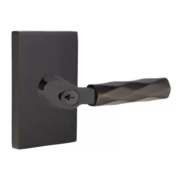 Emtek Tribeca Lever with L-Square Stem and Modern Rectangular Rose by Emtek