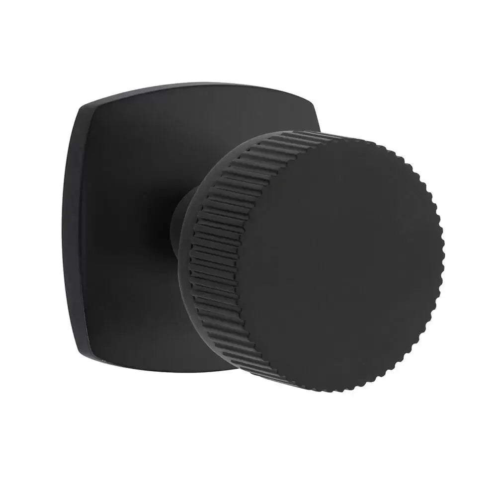 Emtek Straight Knurled Knob with Urban Modern Rosette and Conical Stem by Emtek