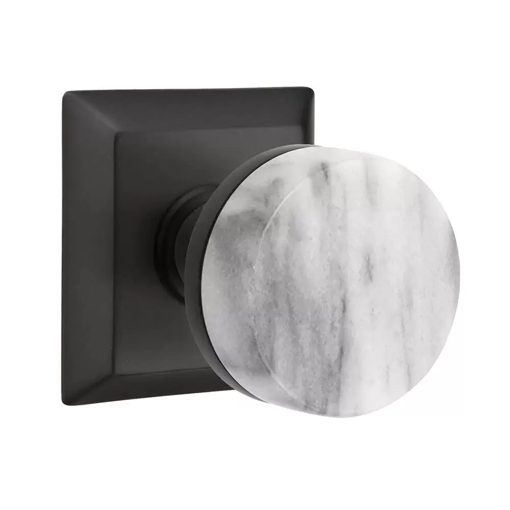 Emtek White Marble Knob with Quincy Rosette and Conical Stem by Emtek