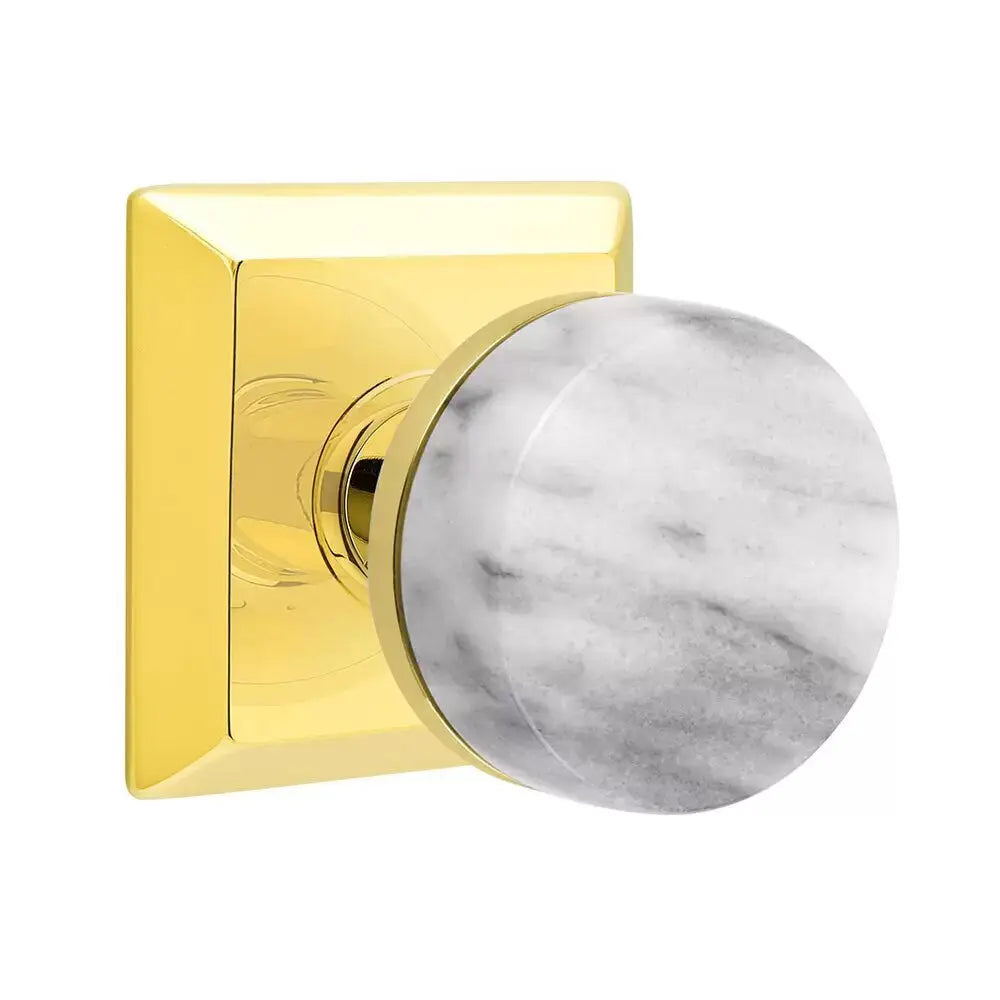 Emtek White Marble Knob with Quincy Rosette and Conical Stem by Emtek
