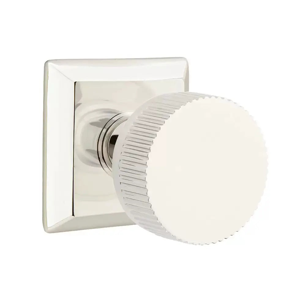Emtek Straight Knurled Knob with Quincy Rosette and Conical Stem by Emtek