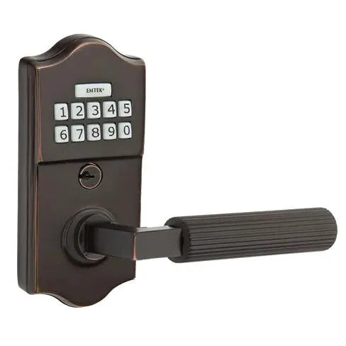 Emtek Classic - L-Square Straight Knurled Lever Electronic Keypad Lock by Emtek