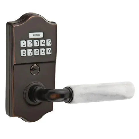 Emtek Classic - R-Bar White Marble Lever Electronic Keypad Lock by Emtek