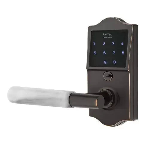 Emtek Emtouch Classic - T-Bar White Marble Lever Electronic Touchscreen Lock by Emtek