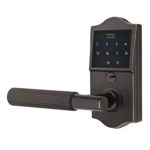 Emtek Emtouch Classic - T-Bar Straight Knurled Lever Electronic Touchscreen Lock by Emtek